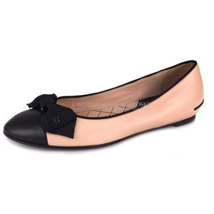 CHANEL Italy Two Tone Bow Ballet Leather Flats